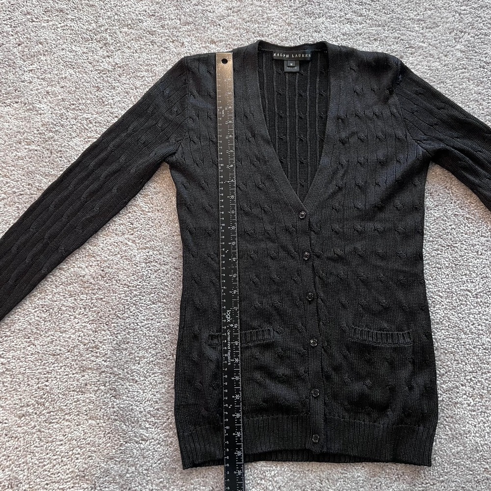 Ralph Lauren Black Label Silk Cardigan Sweater Womens M Black V-Neck Lightweight - Picture 12 of 15